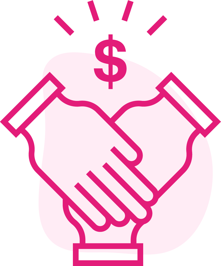 three hands overlapping with a dollar sign