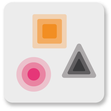 pink dot, orange square and black triangle