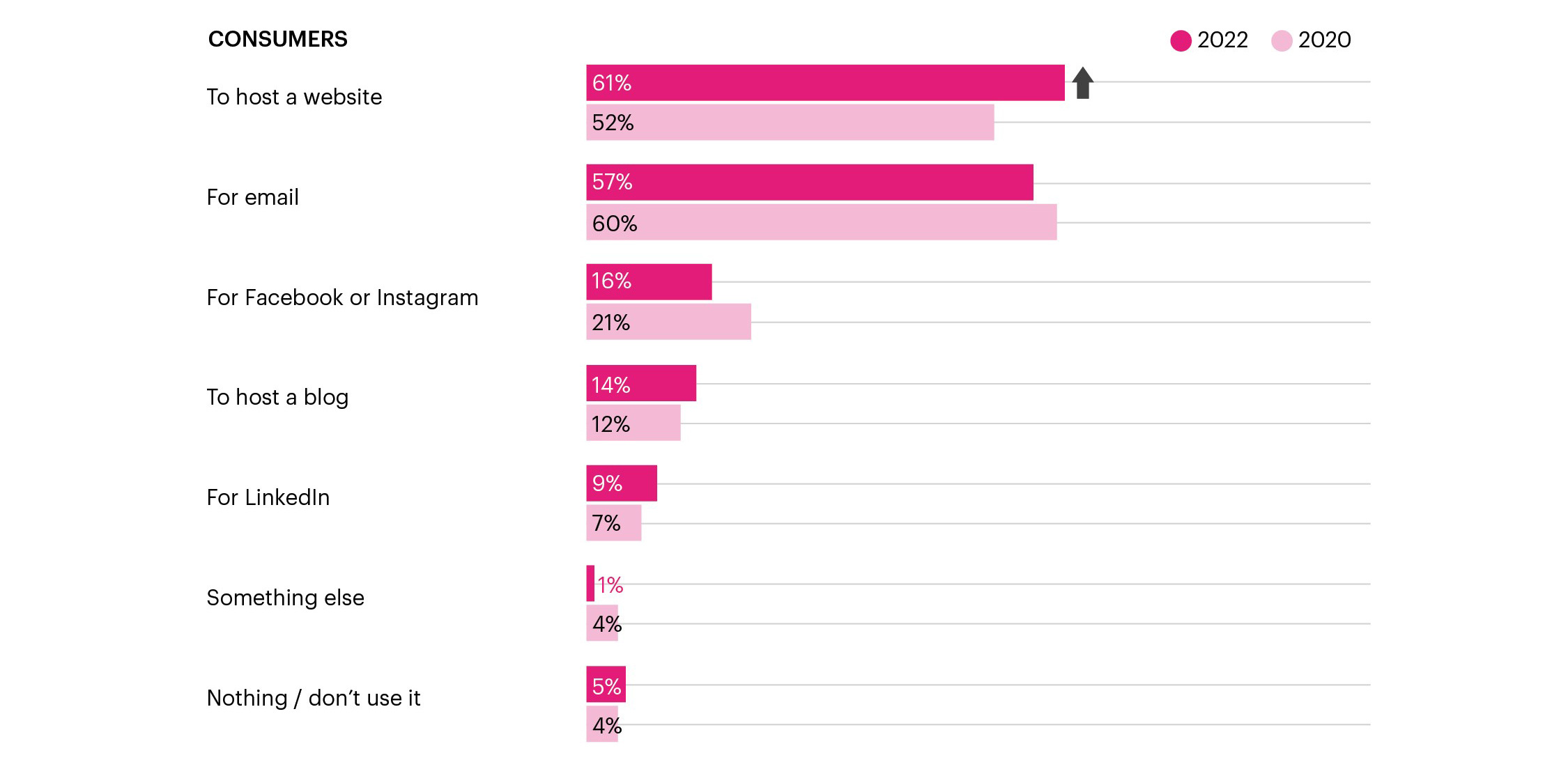 Figure 12 chart showing how consumers use their domain names. Described under heading Domain names use by consumers chart description