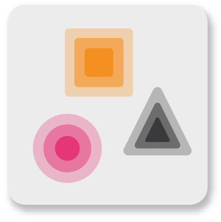 orange square, pink circle and black triangle