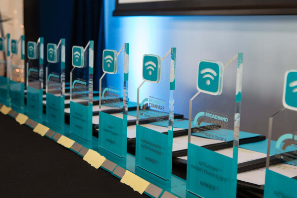 The Broadband Awards trophies lined up