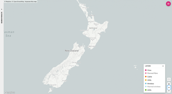 A full view of New Zealand on the BroadbandMapNZ
