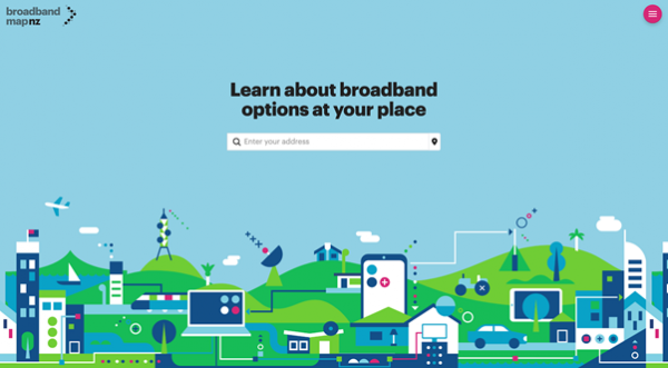 The homepage of the BroadbandMapNZ